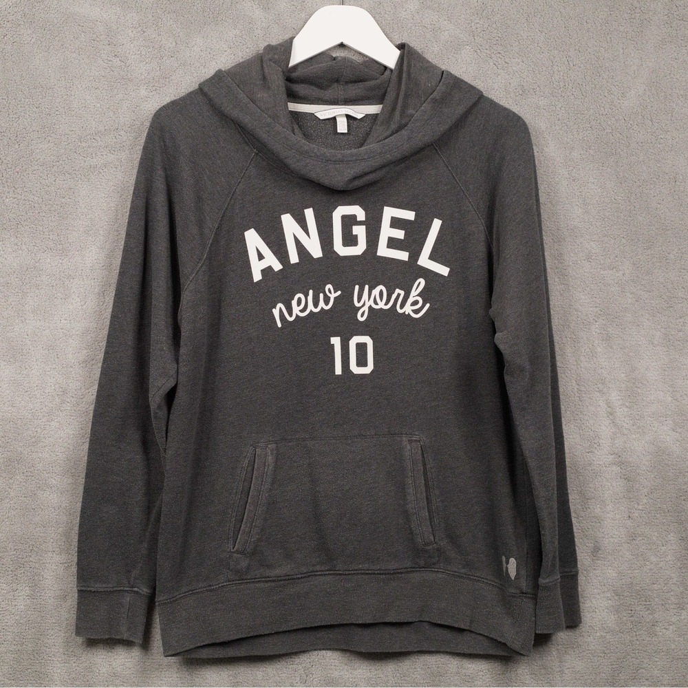 VICTORIAS SECRET Vtg Y2K Angel New York Graphic Cowl Neck Hoodie Grey Sz XS